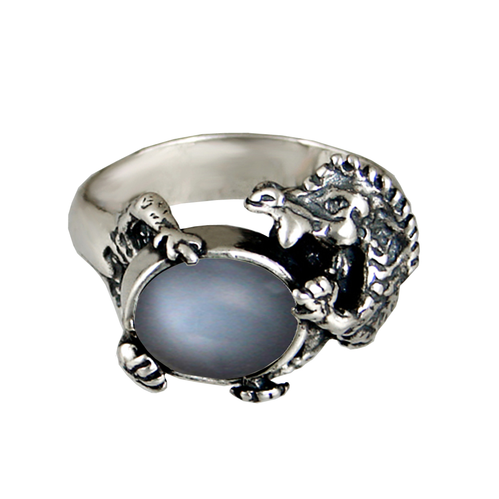 Sterling Silver Dragon Ring With Grey Moonstone Size 7